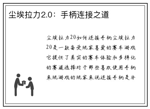 尘埃拉力2.0：手柄连接之道